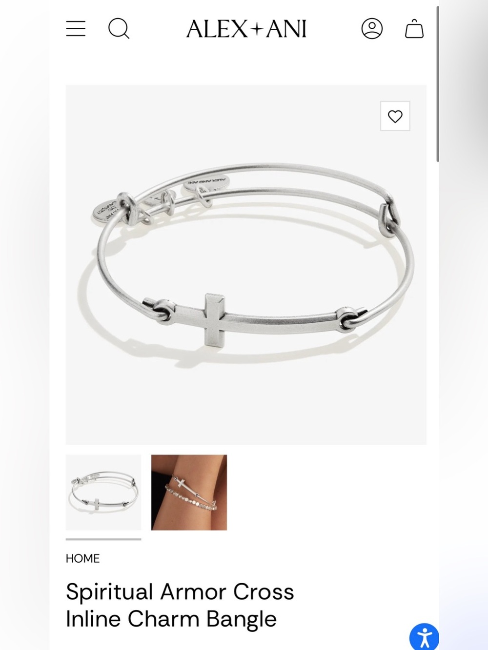 Alex and Ani Spiritual Armor Inline Cross Bangle Bracelet, Silvertone, one size